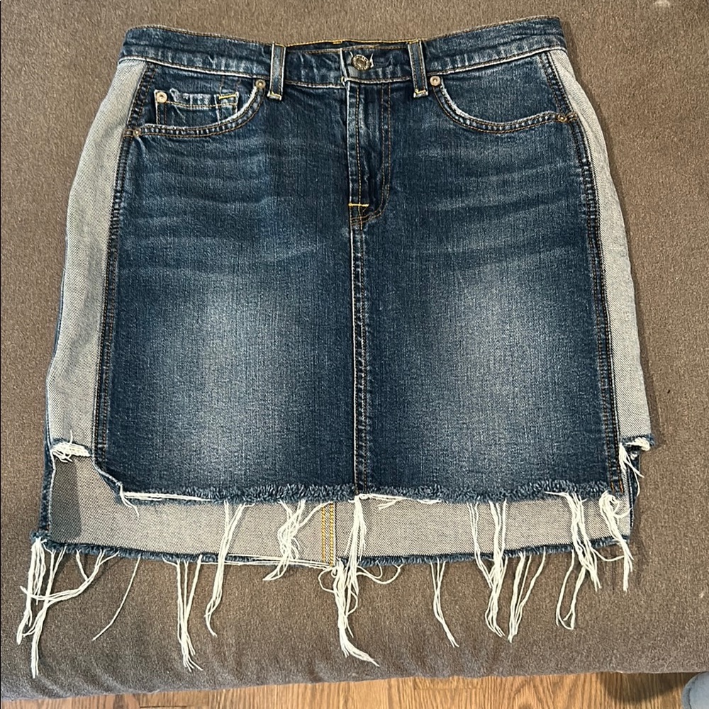 7 For All Mankind Blue Asymmetrical Mini Skirt